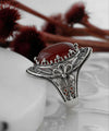 Carnelian Gemstone Filigree Art Woman Silver Statement Ring