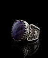 Charoite Gemstone Double Heart Detailed Filigree Art 925 Sterling Silver Women Statement Ring