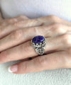 Charoite Gemstone Filigree Art Double Butterfly Detailed Women Silver Statement Ring