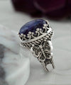 Charoite Gemstone Filigree Art Double Butterfly Detailed Women Silver Statement Ring