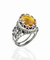 Citrine Gemstone Filigree Art Double Butterfly Detailed Women Silver Statement Ring FiligranIst