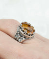 Citrine Gemstone Filigree Art Double Butterfly Detailed Women Silver Statement Ring FiligranIst