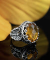Citrine Gemstone Filigree Art Double Butterfly Detailed Women Silver Statement Ring FiligranIst