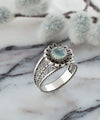 Daisy Figured Aqua Chalcedony Gemstone Filigree Art Women Silver Cocktail Ring