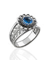 Daisy Figured Blue Quartz Gemstone Filigree Art Women Silver Cocktail Ring