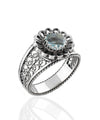 Daisy Figured Blue Topaz Gemstone Filigree Art Women Silver Cocktail Ring