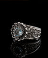 Daisy Figured Blue Topaz Gemstone Filigree Art Women Silver Cocktail Ring