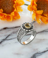 Daisy Figured Citrine Gemstone Filigree Art Women Silver Cocktail Ring