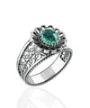Daisy Figured Emerald Gemstone Filigree Art Women Silver Cocktail Ring