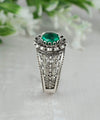 Daisy Figured Emerald Gemstone Filigree Art Women Silver Cocktail Ring