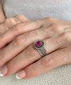 Daisy Figured Ruby Corundum Gemstone Filigree Art Women Silver Cocktail Ring