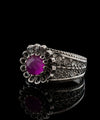 Daisy Figured Ruby Corundum Gemstone Filigree Art Women Silver Cocktail Ring