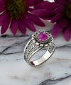 Daisy Figured Ruby Corundum Gemstone Filigree Art Women Silver Cocktail Ring