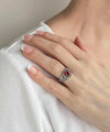 Daisy Figured Ruby Gemstone Filigree Art Women Silver Cocktail Ring