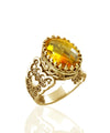 Double Heart Detailed Citrine Gemstone Filigree Art Gold Plated Sterling Silver Women Statement Ring