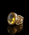Double Heart Detailed Citrine Gemstone Filigree Art Gold Plated Sterling Silver Women Statement Ring