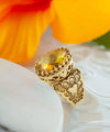 Double Heart Detailed Citrine Gemstone Filigree Art Gold Plated Sterling Silver Women Statement Ring