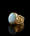 Double Heart Detailed Larimar Gemstone Filigree Art Gold Plated Sterling Silver Women Statement Ring