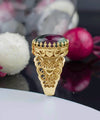 Double Heart Detailed Ruby Zoisite Gemstone Filigree Art Gold Plated Sterling Silver Women Statement Ring