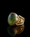 Double Heart Detailed Serpentine Gemstone Filigree Art Gold Plated Sterling Silver Women Statement Ring