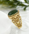 Double Heart Detailed Serpentine Gemstone Filigree Art Gold Plated Sterling Silver Women Statement Ring