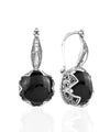 Elegant Filigree Leaf Pattern Black Onyx Gemstone Sterling Silver Woman Drop Earrings