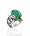 Emerald Gemstone Double Heart Detailed Filigree Art 925 Sterling Silver Women Statement Ring