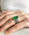 Emerald Gemstone Double Heart Detailed Filigree Art 925 Sterling Silver Women Statement Ring