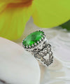Emerald Gemstone Double Heart Detailed Filigree Art 925 Sterling Silver Women Statement Ring