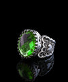 Emerald Gemstone Double Heart Detailed Filigree Art 925 Sterling Silver Women Statement Ring