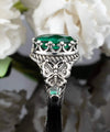 Emerald Gemstone Filigree Art Double Butterfly Detailed Women Silver Statement Ring