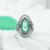 Emerald Gemstone Sterling Silver Women Statement Ring with Daisy Figures FiligranIst