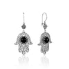 Sterling silver Hamsa filigree dangle earrings with natural Black Onyx gemstone