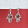 Symbolic Hamsa filigree earrings handcrafted in sterling silver with natural Carnelian