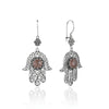 Sterling silver Hamsa filigree dangle earrings with Cherry Quartz gemstone