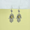 Artisan handmade sterling silver Hamsa earrings with golden Citrine gemstone