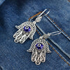 Sterling Silver Hamsa Evil Eye Filigree Dangle Earrings