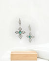 Handmade silver faith cross earrings featuring Emerald Quartz checkerboard gemstone and filigree