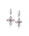 925 sterling silver Rhodonite filigree cross dangle earrings with pink gemstone center