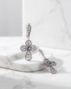 Victorian inspired sterling silver cross earrings with Amethyst gemstone and handmade filigree craftsmanship