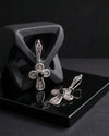 Dark romantic sterling silver cross earrings with Black Onyx gemstone and vintage filigree style