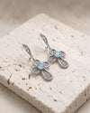 925 Silver Blue Topaz Filigree Cross Earrings