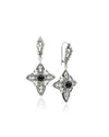 925 Sterling Silver Black Onyx Filigree Cross Dangle Earrings