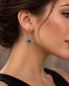 925 Sterling Silver Black Onyx Filigree Cross Dangle Earrings
