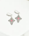 Romantic pink Rhodonite cross earrings with handmade 925 silver filigree design
