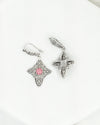 925 Sterling Silver Rhodonite Filigree Cross Dangle Earrings