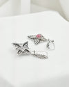 925 Sterling Silver Rhodonite Filigree Cross Dangle Earrings