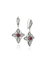 925 Sterling Silver Ruby Corundum Filigree Cross Dangle Earrings