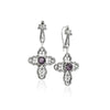 February birthstone Amethyst cross earrings with vintage inspired silver filigree design