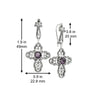 Oxidized sterling silver Amethyst cross earrings with intricate openwork filigree